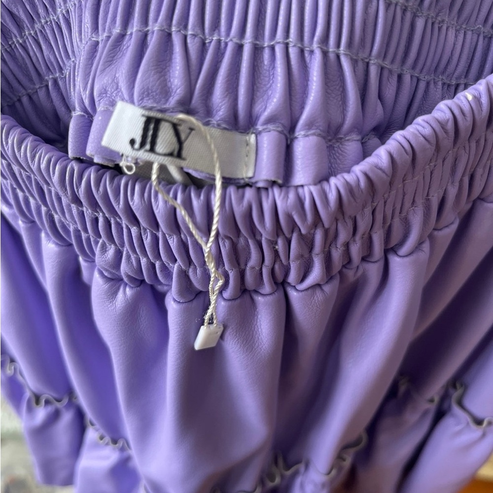 Purple Faux Leather Skirt Ruffle Layered - Picture 4 of 6